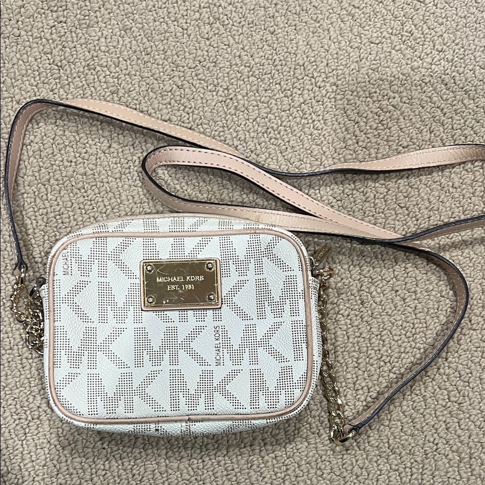 Michael Kors Cream and Tan Crossbody Bag